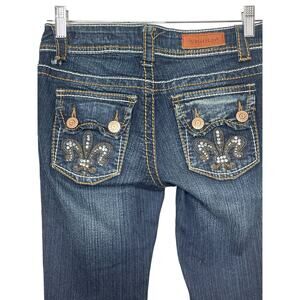 Vigold Skinny Jeans Whiskered Low‎ Rise Buttoned Flap Back Pockets Blue Size 26